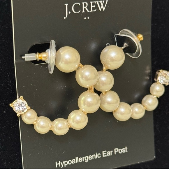 NWT J. Crew Pearl Hoop Earrings for Pieced Ears Goldtone Style AU355 - Picture 2 of 6